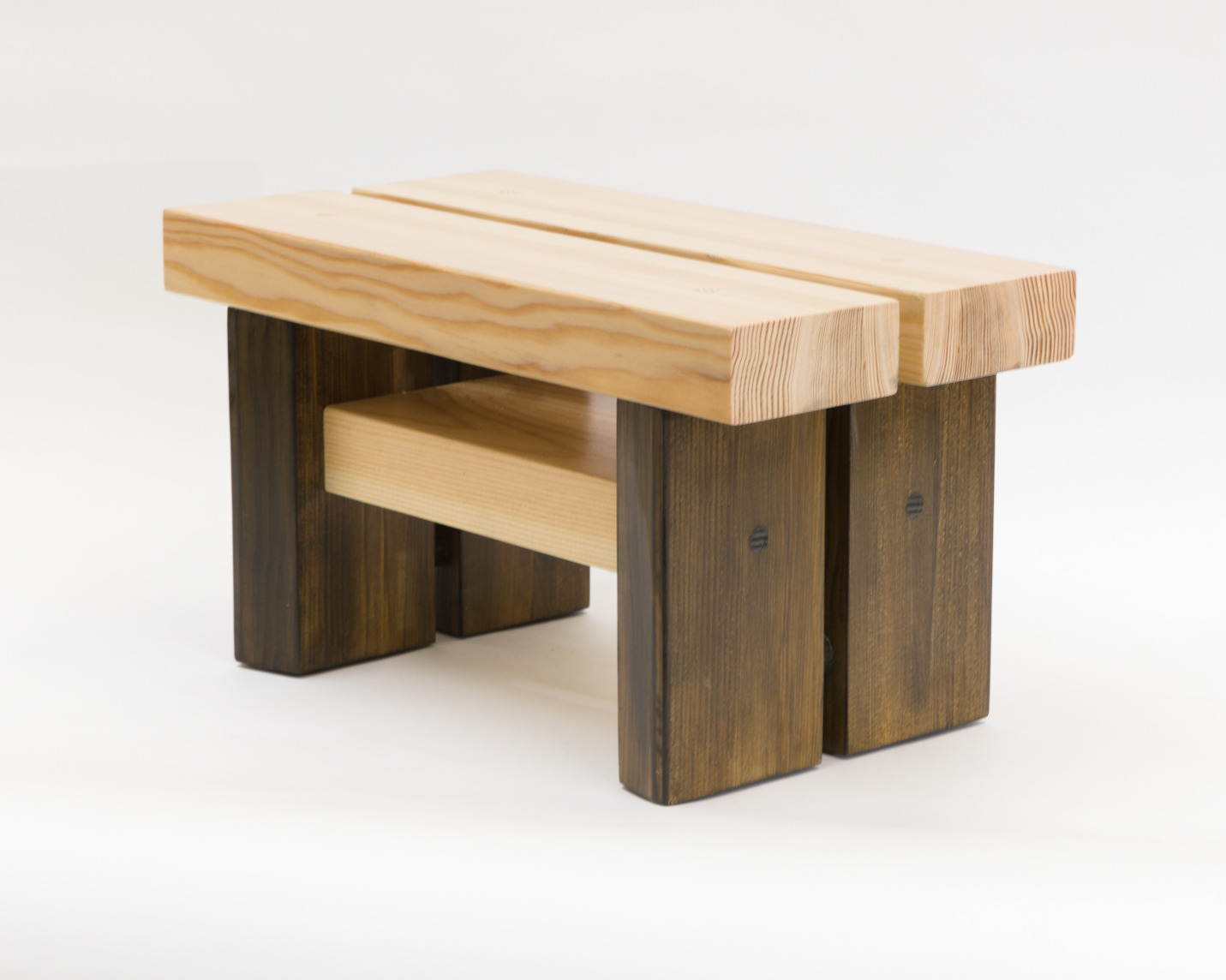 Douglas fir foot bench with iron acetate legs - side perspective